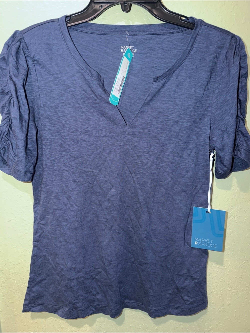 Market & Spruce Slate Blue V-Neck Short Sleeve Top